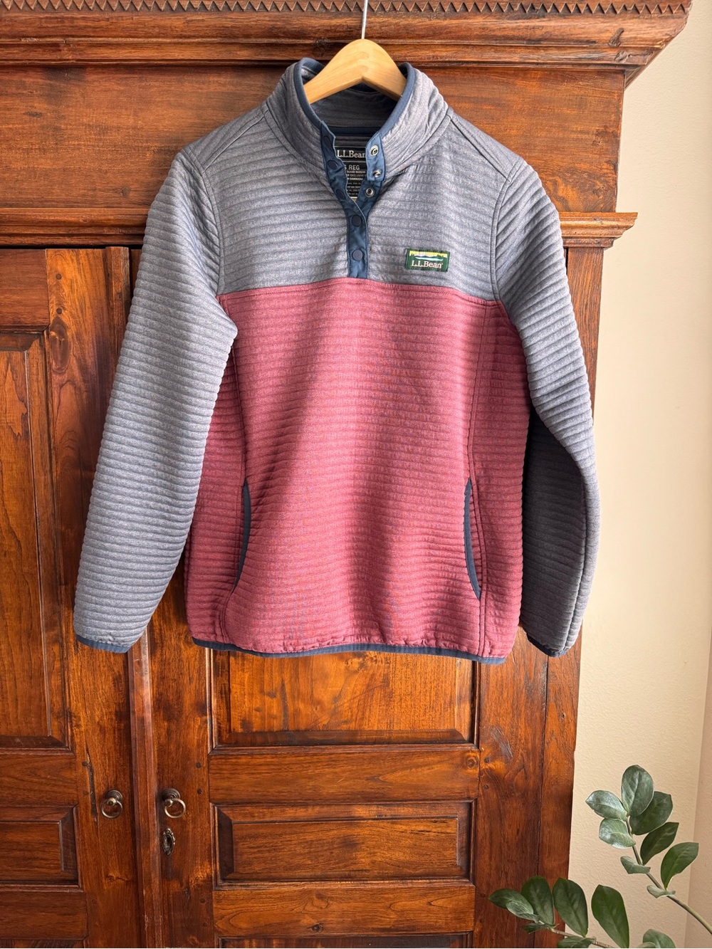 LL Bean Airlight Knit Colorblock Snap Pullover